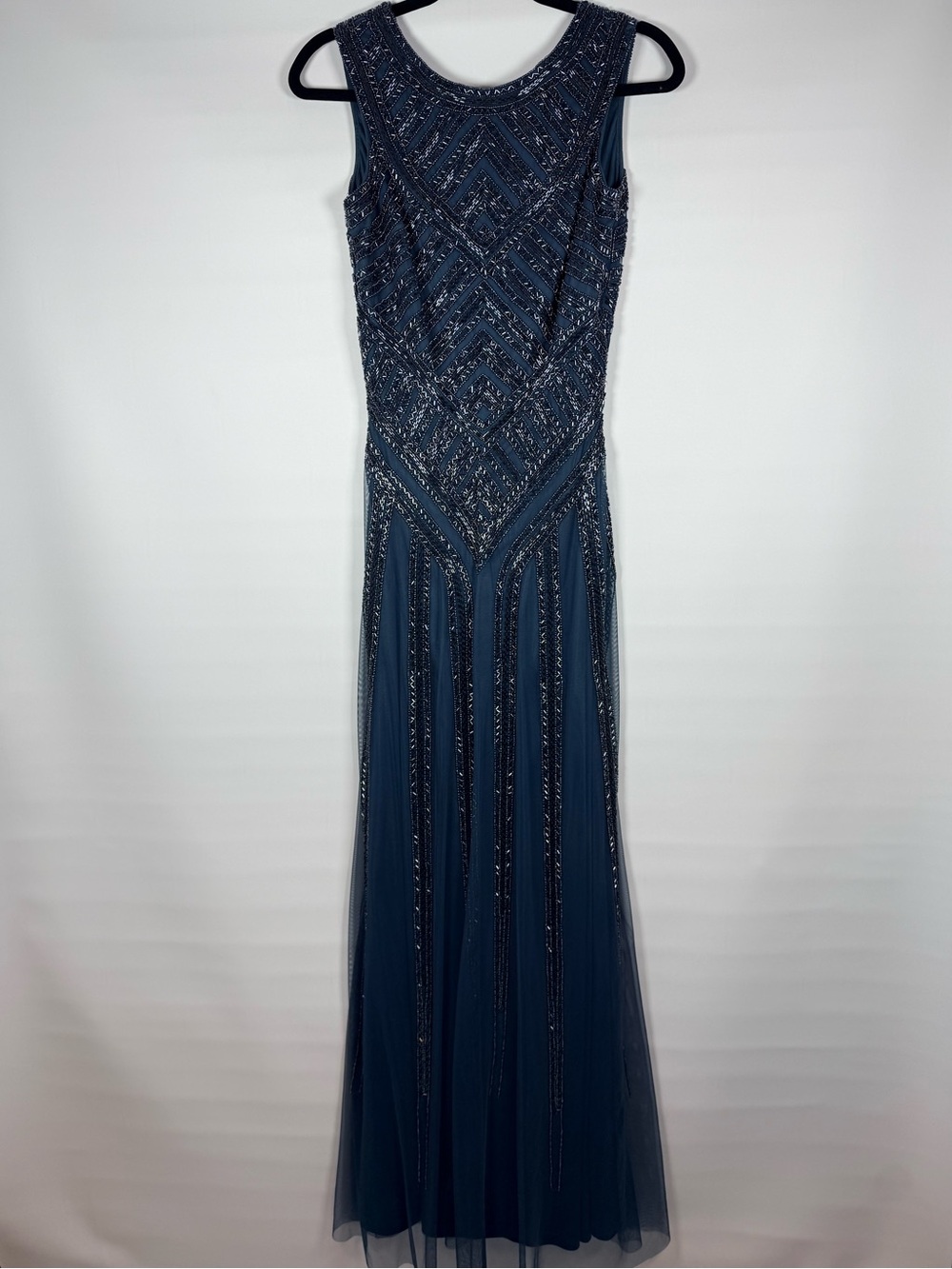 Aidan Mattox Teal Beaded Chevron Wedding Guest Mother Cocktail Dress Size 0 - Picture 2 of 16